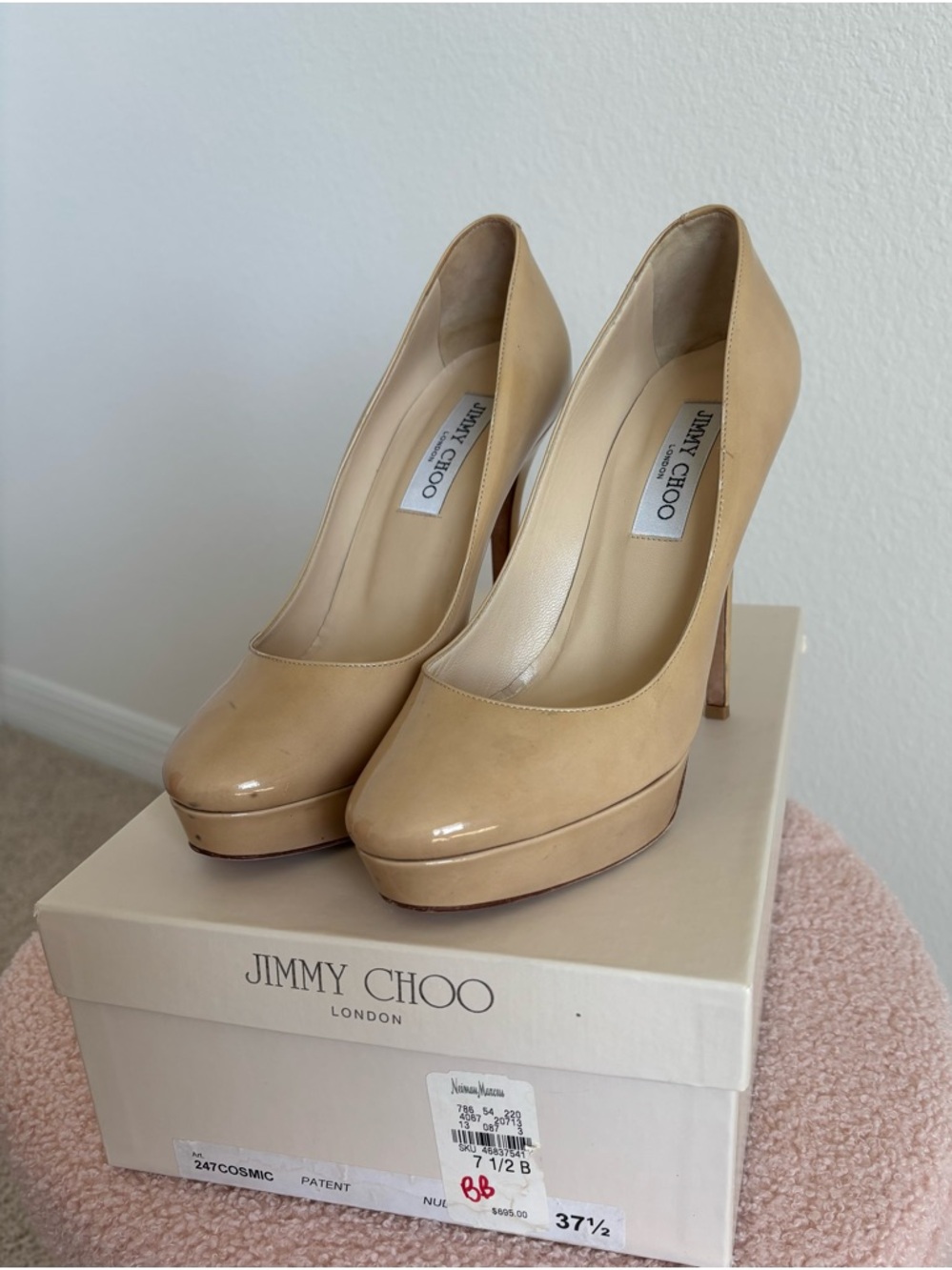 Jimmy Choo Cosmic Nude Patent Platform Pumps Size 37.5 Heels
